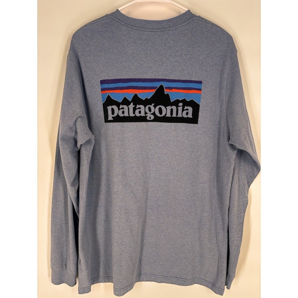 Patagonia Responsibili-Tee Men's L Regular Fit Long Sleeve Blue Graphic Crew Tee